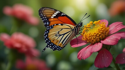 Fototapeta premium Light pastel pink and seafoam green beach scene. Concept of relaxation and vacation. Generative Ai.