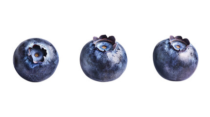 Obraz premium A pair of blue slippers and a pair of blue shoes on a white background with fresh blueberries scattered around