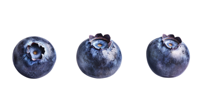 A pair of blue slippers and a pair of blue shoes on a white background with fresh blueberries scattered around