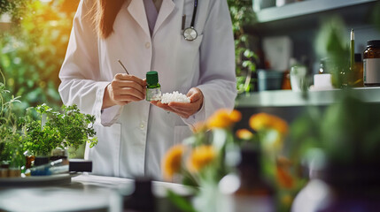 A homeopathic doctor prescribing natural remedies in a wellness clinic