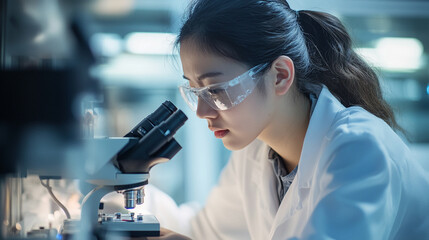 A medical laboratory scientist analyzing test results under a microscope