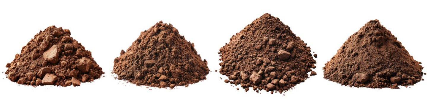 Piles of dirt showcasing different textures, ideal for landscaping and construction projects. isolated on a transparent background