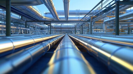 A gas transportation system showing multiple pipelines converging at a key distribution hub, facilitating the transport of natural gas across regions