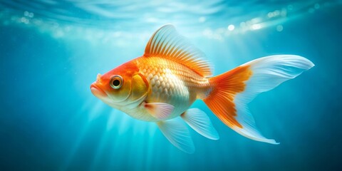 An Elegant Goldfish Gracefully Swimming in the Clear Aqua Waters of a Pond