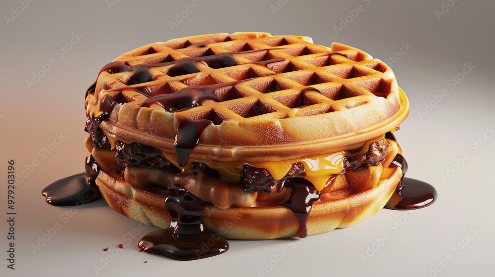 Wall mural A tasty waffle burger Ai generative illustration