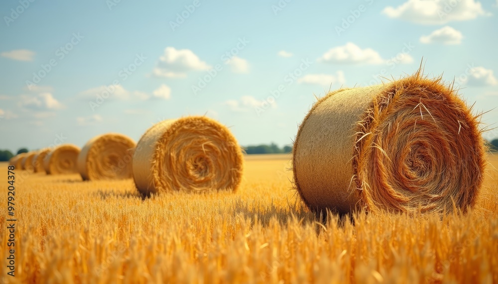 Wall mural  Harvesting the golden fields under a clear sky