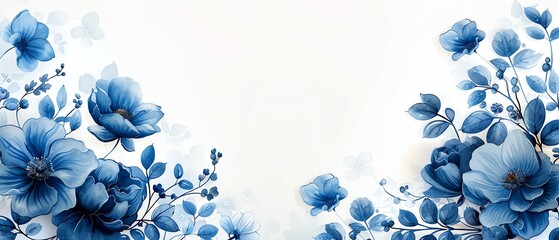 Elegant blue floral border illustration on white