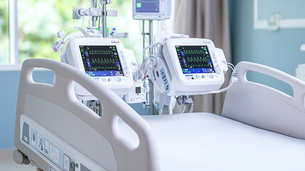 a modern hospital bed with various attached monitoring devices