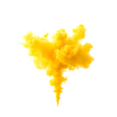Explosion of yellow smoke isolated on transparent background. 3d rendering.
