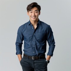 Fototapeta premium Smiling man in blue shirt