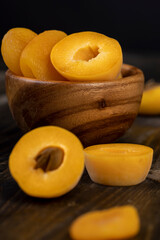 sweet dried pieces of pitted apricots and juicy fresh apricots