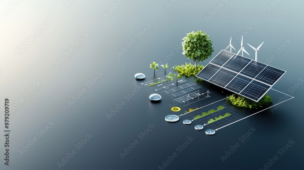 Wall mural a sleek infographic showing different renewable energy sources with percentage breakdowns