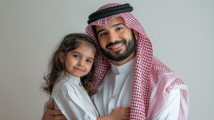 arab Saudi father with daughter, happy arab family