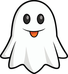 Obraz premium Cute Halloween Ghost Cartoon Vector Icon Illustration. Flat Cartoon Style.