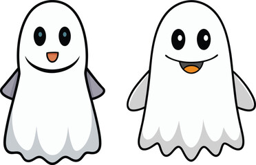 Fototapeta premium Cute Halloween Ghost Cartoon Vector Icon Illustration. Flat Cartoon Style.