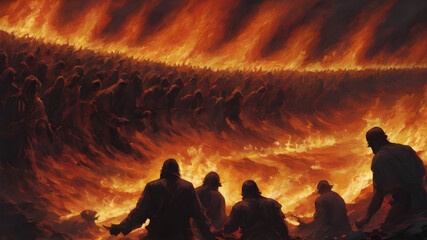 A painting of hell of suffering and eternal damnation. partially submerged screaming men,  AI generated image, ai