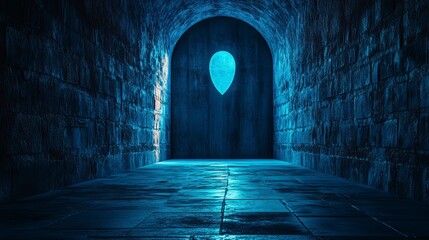 A blue tunnel with a blue balloon in the middle