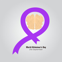 Obraz premium World Alzheimer's Day vector, illustration. September 21. Purple ribbon and brain concept.