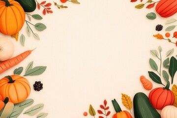 Fototapeta premium A vibrant border of colorful vegetables and leaves, perfect for harvest autumn-themed designs or seasonal advertising