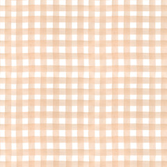 Brown stripes checkered background watercolor. Seamless hand drawn pattern for fabric texture, festive textile, wallpaper, bed linen, home decor prints