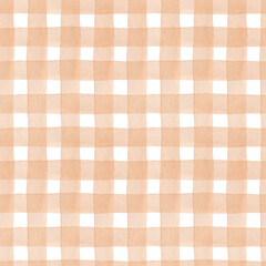 Brown stripes checkered background watercolor. Seamless hand drawn pattern for fabric texture, textile, wallpaper, home decor, bed linen prints