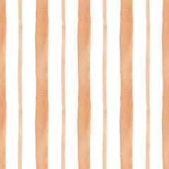 Brown stripes background watercolor. Seamless hand drawn lines pattern for fabric texture, festive textile, wallpaper, home decor prints