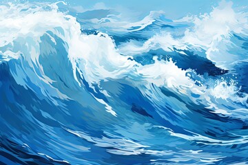 Vivid ocean waves crashing in a bright blue sea on a sunny day