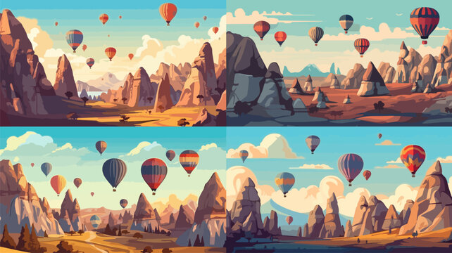 HOT AIR BALLOONS WITH ROCK MOUNTAIN LANDSCAPE