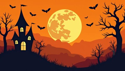  Eerie Halloween night with bats and moon