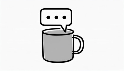 、シンプルな灰色のマグカップが描かれており、上には三点リーダー（…）の付いた吹き出しが表示されています。会話や休憩、リラックスした時間を象徴するデザインで、コミュニケーションやカジュアルなシーンに適しています。generative AI