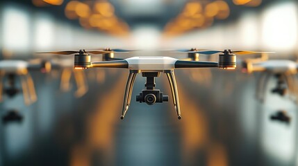 High-tech drone fleet, futuristic logistics delivery system, 3D illustration