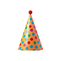 Party hat with a white background and colorful polka dots, featuring a vibrant red top. Perfect for festive celebrations and birthday parties. Generative AI
