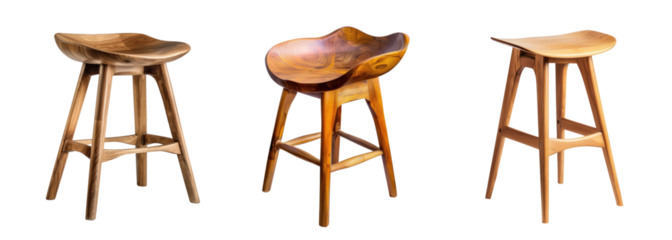 modern wooden bar chairs isolated on white or transparent png