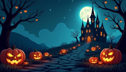 Fototapeta premium Enchanted Halloween Pathway to Castle