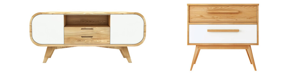 modern wooden commode set isolated on white or transparent png