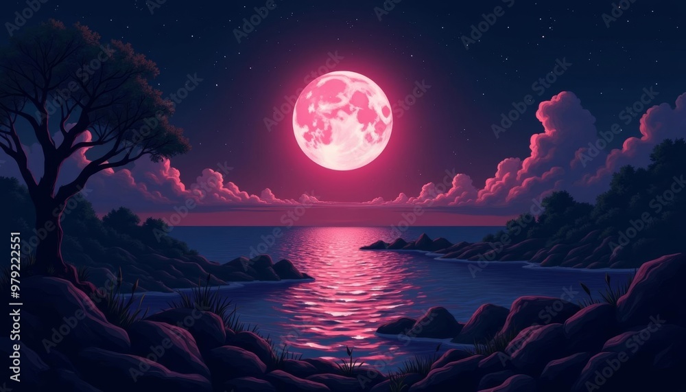 Poster  Moonlit serenity by the sea