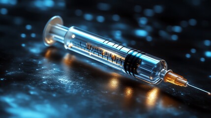 Closeup of a testosterone replacement therapy vial and syringe on a sterile surface, representing mens health and hormone therapy with copy space