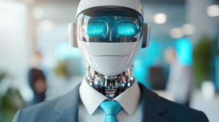 AI-driven robot wearing a suit and tie, managing an investment portfolio, professional AI, robot handling high-level financial investments