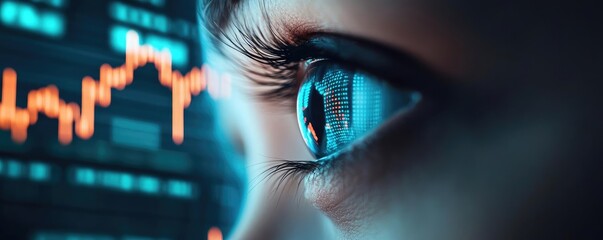 Mechanical eyes scanning fluctuating stock market graphs in real-time, automation, machine-driven financial insight
