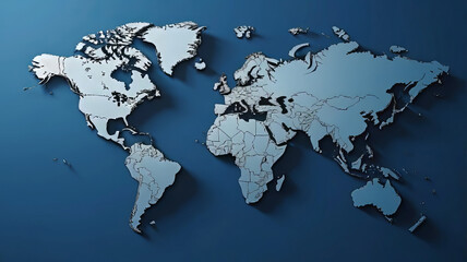 a simplified representation of a world map. Vector style, 3D rendering, World map bas-relief vector style