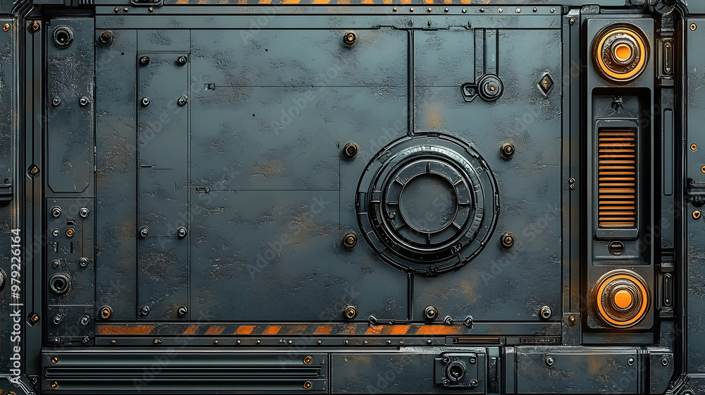 Wall mural futuristic metal door with intricate mechanical details. generative ai