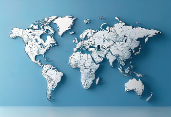 a simplified representation of a world map. Vector style, 3D rendering, World map bas-relief vector style