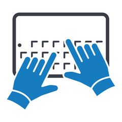 Obraz premium Multi Touch Interaction Icon. Two hands on virtual keyboard .Features multiple touch points on a screen, representing multi-touch technology.