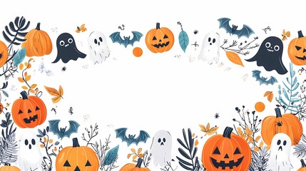 Fototapeta premium A vibrant Halloween-themed border featuring pumpkins, ghosts, and bats.