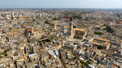 Obraz premium Aerial view of the church of Santa Irene and cathedral of Lecce, in Apulia, Italy. These two churches are located in the historic center of the city.