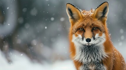 Obraz premium Close-up of a red fox in a snowy winter landscape