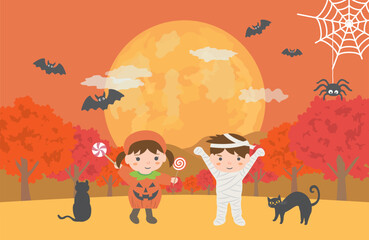 ハロウィン　仮装をした子どもたち