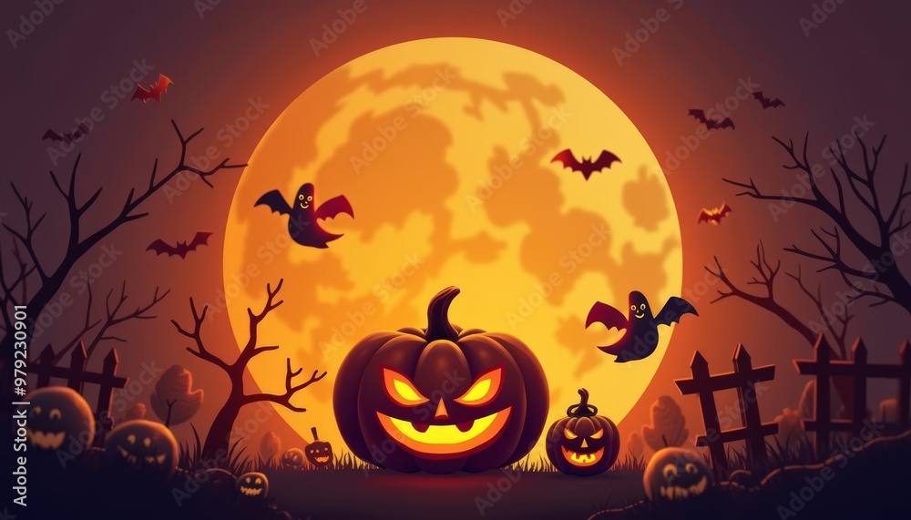 Canvas Prints  Spooky Halloween night under a full moon