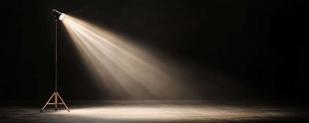 A dramatic spotlight shines on an empty stage, creating a captivating atmosphere of anticipation and creativity.