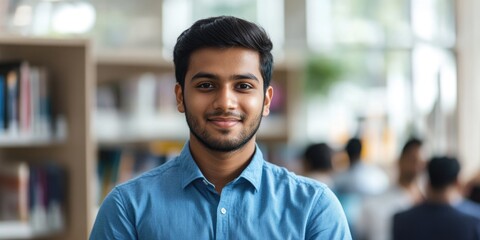 Fototapeta premium Young Man Smiling in Library